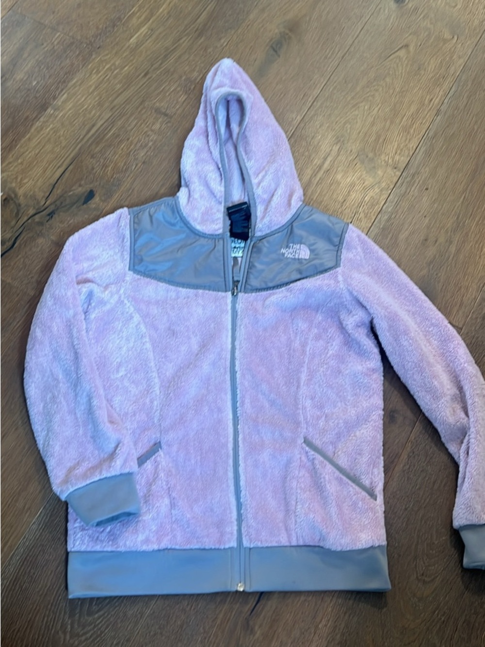 The North Face Pink Hooded Fleece Jacket with Gray Trim Size 14/16 NEW !!!!